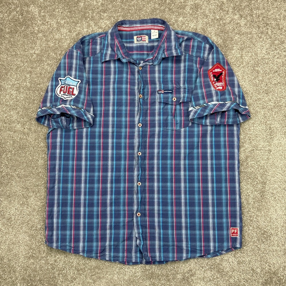 Vintage Y2K Phat Farm Plaid Embroided Patches Button Up Shirt XL‎